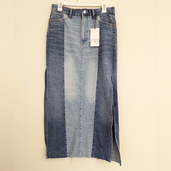 ZARA NEW PATCHWORK DENIM MIDI SKIRT M - Picture 8 of 13